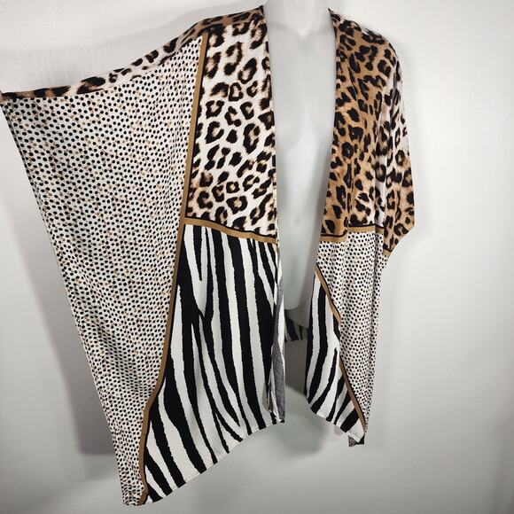 Chicos Womens Ruana Cover Wrap One Size Brown Mixed Block Animal Print Shawl - Picture 6 of 11